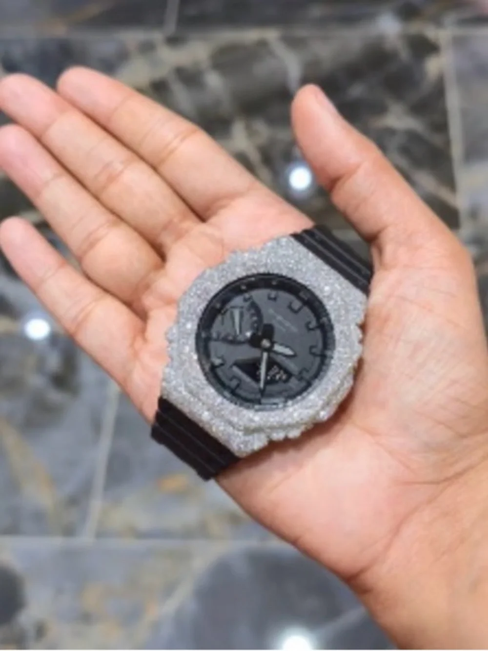 Black Silicone Strap Watch with Silver Textured Bezel